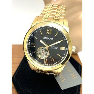 Bulova Men's Watch 97A132 Automatic Black Dial Gold Stainless Steel 42mm